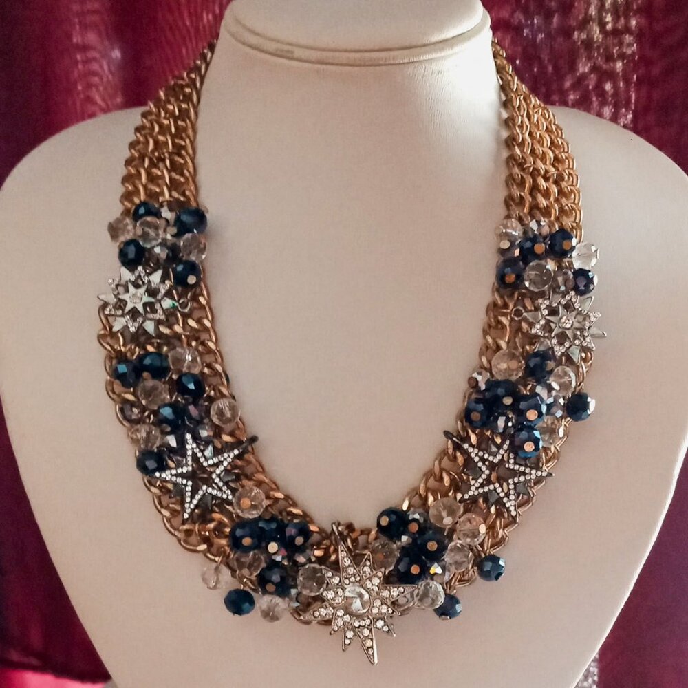 Stunning Starburst Statement Chunky Necklace Blac… - image 4